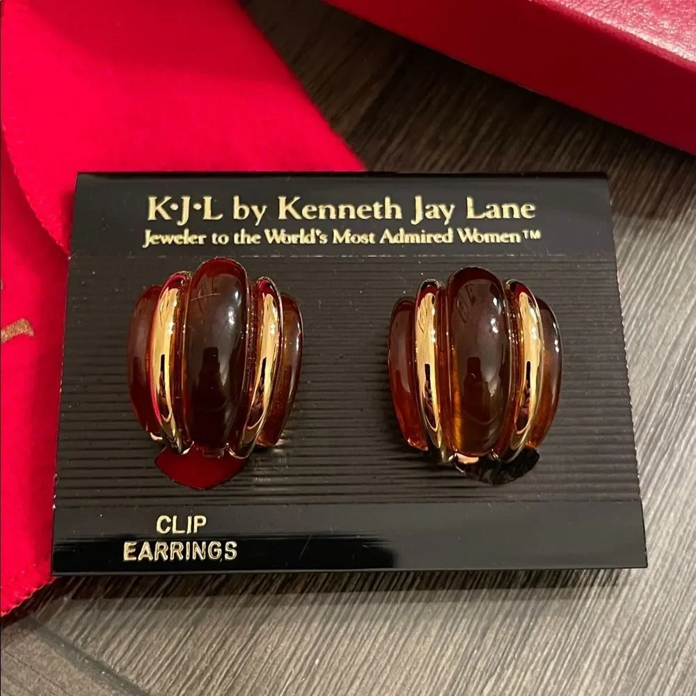 Kenneth Jay Lane Gold-tone and Tortoise Acrylic Clip Earrings